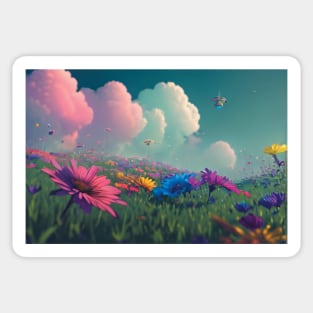 Landscape with flowers and clouds Sticker